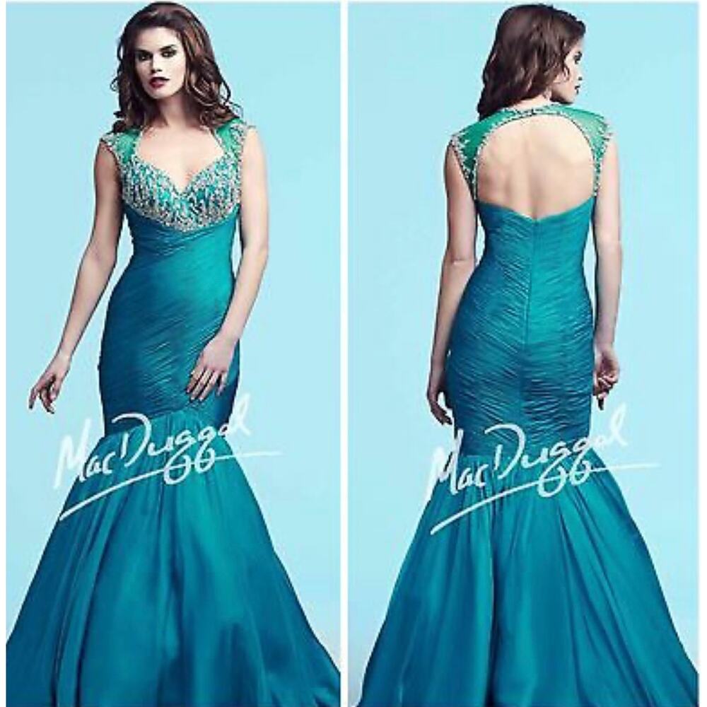 Mac Duggal Silk Teal Beaded Embellished Tulle Gown 64726 Size 4 NEW - Picture 7 of 13